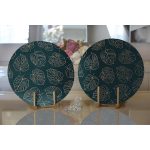 - Supla2li-7479-Gorsel2 - Realhomes Realhomes Siyah Zeminli Gold Çizgili Yaprak Desenli 2'li Yuvarlak Servis Altlığı - Supla Realhomes