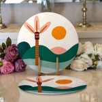 Realhomes Renkli Zeminli Palmiye Desenli Dijital Baskılı Modern 2'li Yuvarlak Servis Altlığı - Supla Realhomes