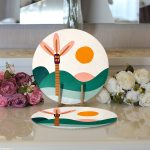 Realhomes Renkli Zeminli Palmiye Desenli Dijital Baskılı Modern 2'li Yuvarlak Servis Altlığı - Supla Realhomes