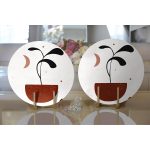 Realhomes Renkli Zemimli Onedraw Çizimli Yaprak Desenli Dijital Baskılı Modern 2'li Yuvarlak Servis Altlığı - Supla Realhomes