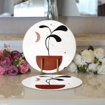 Realhomes Renkli Zemimli Onedraw Çizimli Yaprak Desenli Dijital Baskılı Modern 2'li Yuvarlak Servis Altlığı - Supla Realhomes