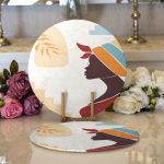 Realhomes Renkli Zeminli Afrika Kadın Temalı Onedraw Çizim Modern 2'li Yuvarlak Servis Altlığı - Supla Realhomes