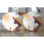 Realhomes Renkli Zeminli Afrika Kadın Temalı Onedraw Çizim Modern 2'li Yuvarlak Servis Altlığı - Supla Realhomes