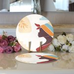 Realhomes Renkli Zeminli Afrika Kadın Temalı Onedraw Çizim Modern 2'li Yuvarlak Servis Altlığı - Supla Realhomes