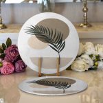 - Supla2li-7514-Gorsel1 - Realhomes Realhomes Renkli Zeminli Onedraw Çizimli Yaprak Desenli Dijital Baskılı Modern 2'li Yuvarlak Servis Altlığı - Supla Realhomes