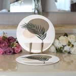 - Supla2li-7514-Gorsel3 - Realhomes Realhomes Renkli Zeminli Onedraw Çizimli Yaprak Desenli Dijital Baskılı Modern 2'li Yuvarlak Servis Altlığı - Supla Realhomes