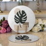 - Supla2li-7515-Gorsel1 - Realhomes Realhomes Renkli Zeminli Onedraw Çizimli Yaprak Desenli Dijital Baskılı Modern 2'li Yuvarlak Servis Altlığı - Supla Realhomes