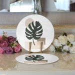 - Supla2li-7515-Gorsel3 - Realhomes Realhomes Renkli Zeminli Onedraw Çizimli Yaprak Desenli Dijital Baskılı Modern 2'li Yuvarlak Servis Altlığı - Supla Realhomes