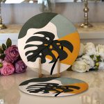 - Supla2li-7518-Gorsel1 - Realhomes Realhomes Renkli Zeminli Onedraw Çizimli Yaprak Desenli Dijital Baskılı Modern 2'li Yuvarlak Servis Altlığı - Supla Realhomes