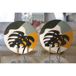 - Supla2li-7518-Gorsel2 - Realhomes Realhomes Renkli Zeminli Onedraw Çizimli Yaprak Desenli Dijital Baskılı Modern 2'li Yuvarlak Servis Altlığı - Supla Realhomes