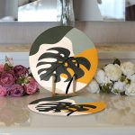 - Supla2li-7518-Gorsel3 - Realhomes Realhomes Renkli Zeminli Onedraw Çizimli Yaprak Desenli Dijital Baskılı Modern 2'li Yuvarlak Servis Altlığı - Supla Realhomes