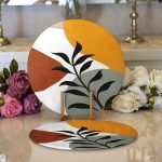 - Supla2li-7519-Gorsel1 - Realhomes Realhomes Renkli Zeminli Onedraw Çizimli Yaprak Desenli Dijital Baskılı Modern 2'li Yuvarlak Servis Altlığı - Supla Realhomes