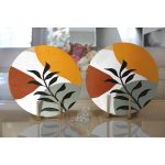 - Supla2li-7519-Gorsel2 - Realhomes Realhomes Renkli Zeminli Onedraw Çizimli Yaprak Desenli Dijital Baskılı Modern 2'li Yuvarlak Servis Altlığı - Supla Realhomes