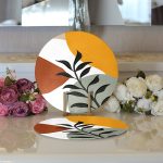 - Supla2li-7519-Gorsel3 - Realhomes Realhomes Renkli Zeminli Onedraw Çizimli Yaprak Desenli Dijital Baskılı Modern 2'li Yuvarlak Servis Altlığı - Supla Realhomes