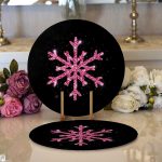 Realhomes Siyah Zeminli Pembe Renkli Kartanesi Desenli Dijital Baskılı Modern 2'li Yuvarlak Servis Altlığı - Supla Realhomes