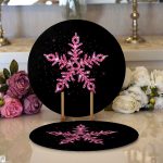 Realhomes Siyah Zeminli Pembe Renkli Kartanesi Desenli Dijital Baskılı Modern 2'li Yuvarlak Servis Altlığı - Supla Realhomes