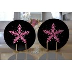 Realhomes Siyah Zeminli Pembe Renkli Kartanesi Desenli Dijital Baskılı Modern 2'li Yuvarlak Servis Altlığı - Supla Realhomes