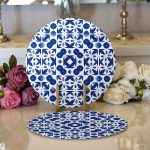 Realhomes Beyaz Zeminli Çini Desenli Dijital Baskılı Modern 2'li Yuvarlak Servis Altlığı - Supla Realhomes