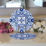 - Supla2li-7528-Gorsel3 - Realhomes Realhomes Beyaz Zeminli Çini Desenli Dijital Baskılı Modern 2'li Yuvarlak Servis Altlığı - Supla Realhomes