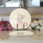 Realhomes Renkli Zeminli Onedraw Çizimli Yaprak Desenli Dijital Baskılı Modern 2'li Yuvarlak Servis Altlığı - Supla Realhomes