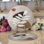 - Supla2li-7540-Gorsel1 - Realhomes Realhomes Renkli Zemin Üzerinde Onedraw Çizimli Yaprak Desenli 2'li Yuvarlak Servis Altlığı - Supla Realhomes