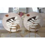 - Supla2li-7540-Gorsel2 - Realhomes Realhomes Renkli Zemin Üzerinde Onedraw Çizimli Yaprak Desenli 2'li Yuvarlak Servis Altlığı - Supla Realhomes