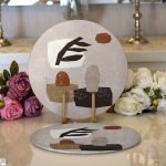 - Supla2li-7542-Gorsel1 - Realhomes Realhomes Renkli Zemin Üzerinde Onedraw Çizimli Obje Desenli Modern 2'li Yuvarlak Servis Altlığı - Supla Realhomes