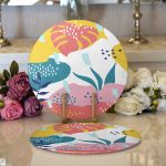 - Supla2li-7551-Gorsel1 - Realhomes  Realhomes Beyaz Zeminli Renkli Onedraw Çizimli Dijital Baskılı Modern 2'li Yuvarlak Servis Altlığı - Supla Realhomes