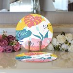 - Supla2li-7551-Gorsel3 - Realhomes  Realhomes Beyaz Zeminli Renkli Onedraw Çizimli Dijital Baskılı Modern 2'li Yuvarlak Servis Altlığı - Supla Realhomes