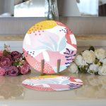 Realhomes Beyaz Zeminli Renkli Onedraw Çizimli Dijital Baskılı Modern 2'li Yuvarlak Servis Altlığı - Supla Realhomes