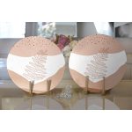 Realhomes Pastel Zeminli Onedraw Çizimli Yaprak Desenli Dijital Baskılı Modern 2'li Yuvarlak Servis Altlığı - Supla Realhomes