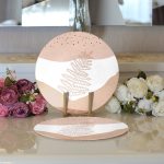 Realhomes Pastel Zeminli Onedraw Çizimli Yaprak Desenli Dijital Baskılı Modern 2'li Yuvarlak Servis Altlığı - Supla Realhomes