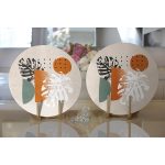 - Supla2li-7580-Gorsel2 - Realhomes  Realhomes Pastel Zeminli Yaprak Desenli Dijital Baskılı Modern 2'li Yuvarlak Servis Altlığı - Supla Realhomes