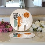 - Supla2li-7580-Gorsel3 - Realhomes  Realhomes Pastel Zeminli Yaprak Desenli Dijital Baskılı Modern 2'li Yuvarlak Servis Altlığı - Supla Realhomes