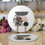 - Supla2li-7586-Gorsel1 - Realhomes Realhomes Beyaz Zemin Üzerinde Onedraw Çizimli Yaprak Motifli 2'li Yuvarlak Servis Altlığı - Supla Realhomes