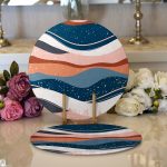 - Supla2li-7590-Gorsel1 - Realhomes Realhomes Renkli Zemin Üzerinde Geometrik Çizim Dijital Baskılı Modern 2'li Yuvarlak Servis Altlığı - Supla Realhomes