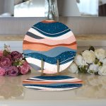 - Supla2li-7590-Gorsel3 - Realhomes Realhomes Renkli Zemin Üzerinde Geometrik Çizim Dijital Baskılı Modern 2'li Yuvarlak Servis Altlığı - Supla Realhomes