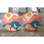 Realhomes Pastel Renkli Zeminli Ay Güneş Temalı Dijital Baskılı Modern 2'li Yuvarlak Servis Altlığı - Supla Realhomes