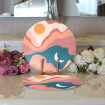 Realhomes Pastel Renkli Zeminli Ay Güneş Temalı Dijital Baskılı Modern 2'li Yuvarlak Servis Altlığı - Supla Realhomes