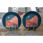 - Supla2li-7593-Gorsel2 - Realhomes  Realhomes Renkli Zemin Üzerinde Pastel Renkli Yaprak Desenli Modern 2'li Yuvarlak Servis Altlığı - Supla Realhomes