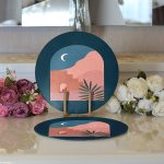 - Supla2li-7593-Gorsel3 - Realhomes  Realhomes Renkli Zemin Üzerinde Pastel Renkli Yaprak Desenli Modern 2'li Yuvarlak Servis Altlığı - Supla Realhomes