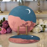 - Supla2li-7595-Gorsel1 - Realhomes  Realhomes Pastel Zemin Üzerinde Ay Çizimli Dijital Baskılı Modern 2'li Yuvarlak Servis Altlığı - Supla Realhomes