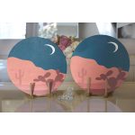 - Supla2li-7595-Gorsel2 - Realhomes  Realhomes Pastel Zemin Üzerinde Ay Çizimli Dijital Baskılı Modern 2'li Yuvarlak Servis Altlığı - Supla Realhomes