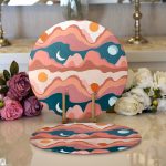 - Supla2li-7596-Gorsel1 - Realhomes Realhomes Renkli Zemin Üzerinde Ay Güneş Temalı Dijital Baskılı Modern 2'li Yuvarlak Servis Altlığı - Supla Realhomes