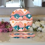 - Supla2li-7596-Gorsel3 - Realhomes Realhomes Renkli Zemin Üzerinde Ay Güneş Temalı Dijital Baskılı Modern 2'li Yuvarlak Servis Altlığı - Supla Realhomes