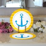 - Supla2li-7597-Gorsel3 - Realhomes Realhomes Sarı Zemin Üzerinde Çapa Çizimli Dijital Baskılı Modern 2'li Yuvarlak Servis Altlığı - Supla Realhomes