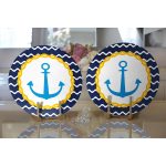 Realhomes Lacivert Zemin Üzerinde Çapa Çizimli Dijital Baskılı Modern 2'li Yuvarlak Servis Altlığı - Supla Realhomes