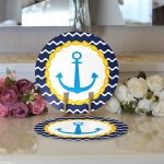 Realhomes Lacivert Zemin Üzerinde Çapa Çizimli Dijital Baskılı Modern 2'li Yuvarlak Servis Altlığı - Supla Realhomes