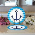 - Supla2li-7599-Gorsel3 - Realhomes Realhomes Mavi Zemin Üzerinde Çapa Desenli Dijital Baskılı Modern 2'li Yuvarlak Servis Altlığı - Supla Realhomes