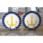 - Supla2li-7601-Gorsel2 - Realhomes  Realhomes Lacivert Zemin Üzerinde Çapa Çizimli Dijital Baskılı Modern 2'li Yuvarlak Servis Altlığı - Supla Realhomes